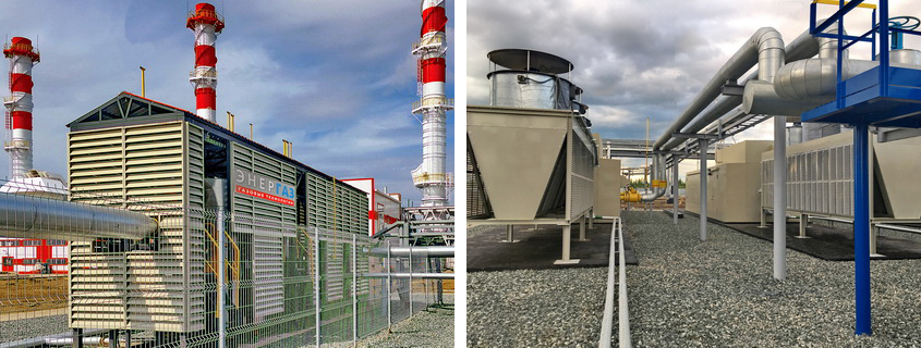 Associated gas treatment unit (on left) and booster compressor station